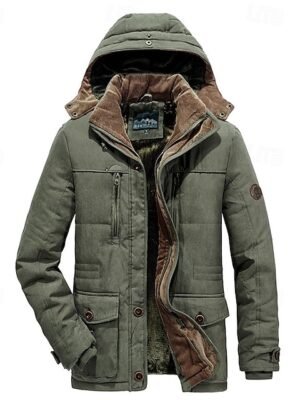 Men's Winter Jacket Fleece Jacket Casual Jacket Thermal Warm Pocket Fleece Jacket Army Green
