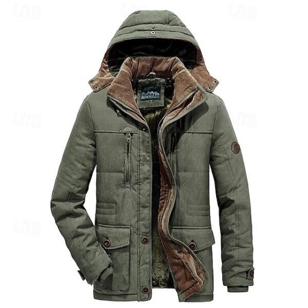 Men's Winter Jacket Fleece Jacket Casual Jacket Thermal Warm Pocket Fleece Jacket Army Green