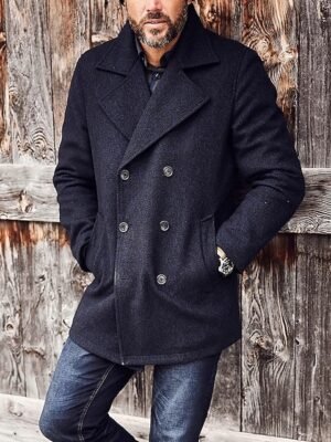 Fashion Classic Plain Pocket Lapel Double Breasted Men's Coat