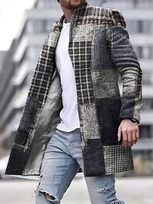 Men's Plaid Geometry Winter Coat Overcoat Coat