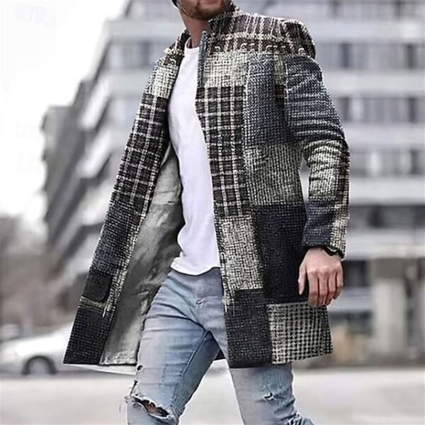 Men's Plaid Geometry Winter Coat Overcoat Coat
