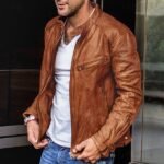 Plain Fashion Classic Stand Collar Regular Faux Leather Brown