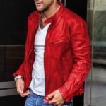 Men's Faux Leather Jacket Transition Jacket Vintage Leather Jacket Red