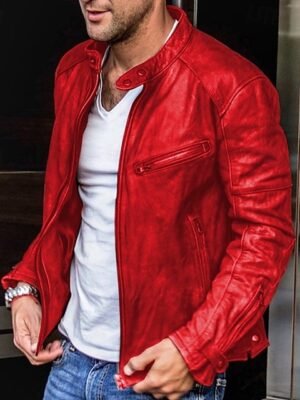 Men's Faux Leather Jacket Transition Jacket Vintage Leather Jacket Red