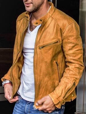 Plain Fashion Classic Stand Collar Regular Faux Leather Yellow