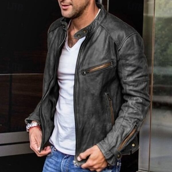 Men's Faux Leather Jacket Transition Jacket Biker Jacket Vintage Leather Jacket Black