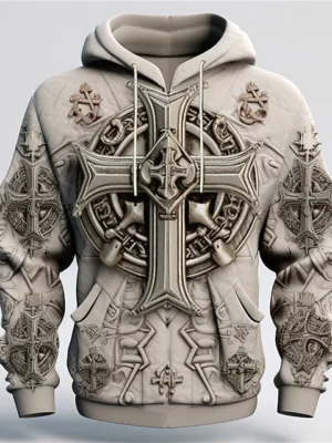 Graphic Cross Faith Hoodie Daily Hoodies Khaki