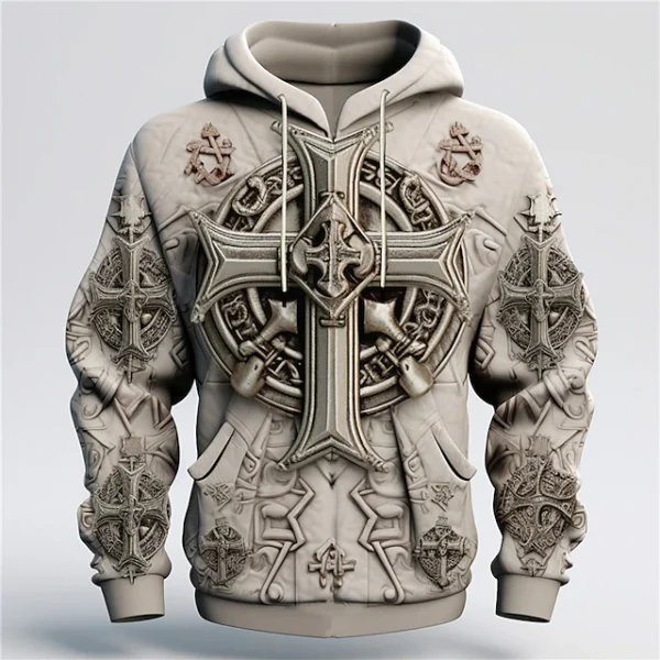 Graphic Cross Faith Hoodie Daily Hoodies Khaki